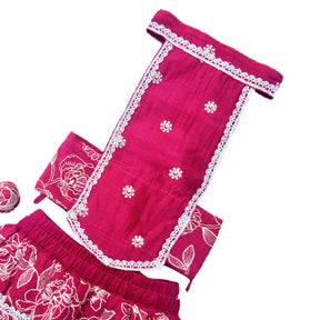 FUCHSIA PINK OFF-WHITE EMBROIDERY DOG LEHENGA