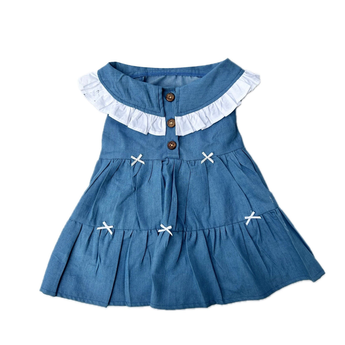 DENIM WHITE BOWS DOG DRESS