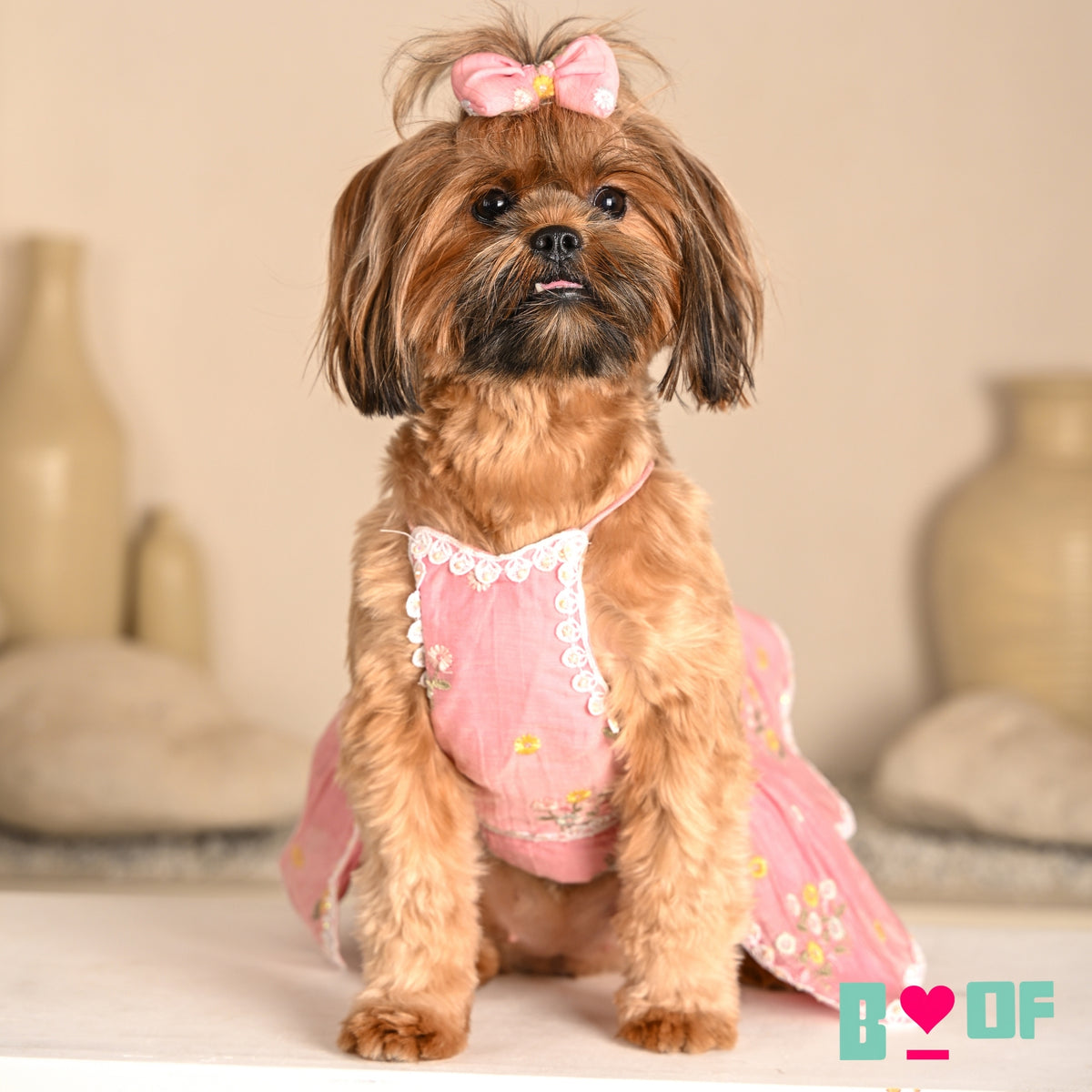 PINK FLOWER EMBROIDERED LEHENGA FOR DOGS AND CATS