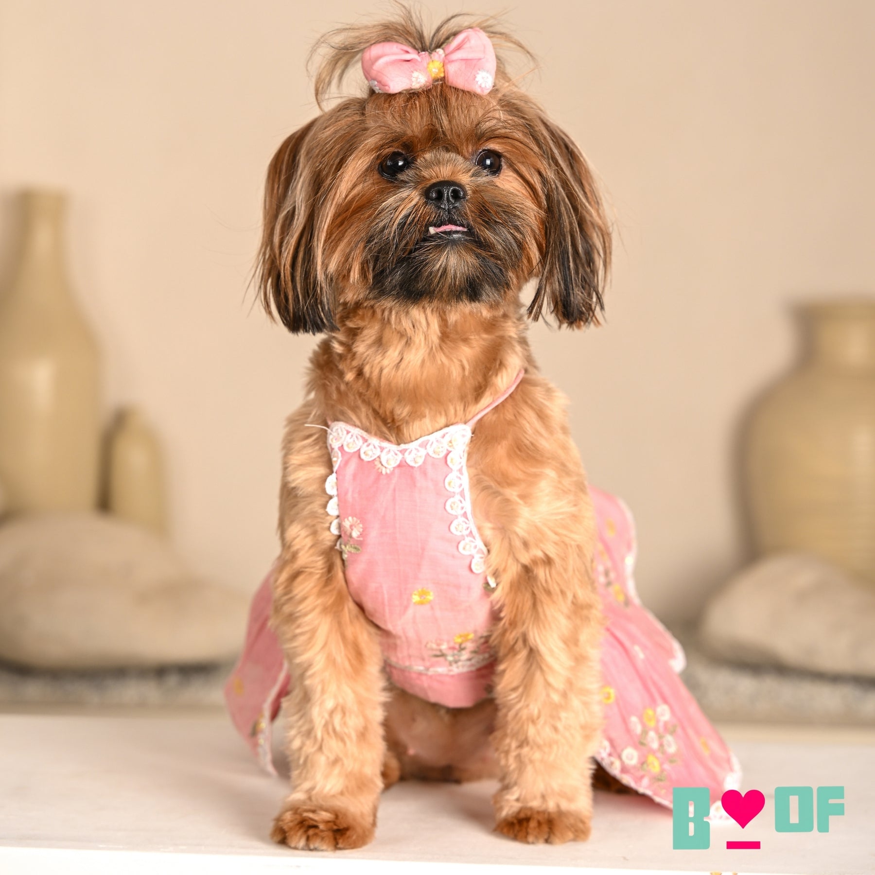 PINK FLOWER EMBROIDERED LEHENGA FOR DOGS AND CATS