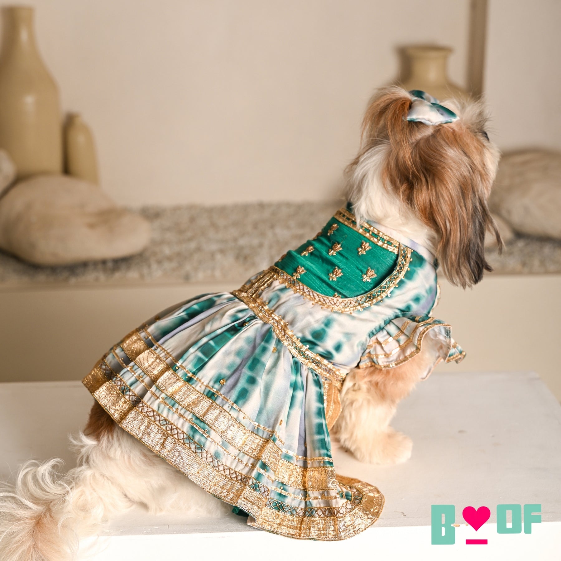 GREEN TIE & DYE BUTI EMBROIDERED ANARKALI FOR DOGS AND CATS