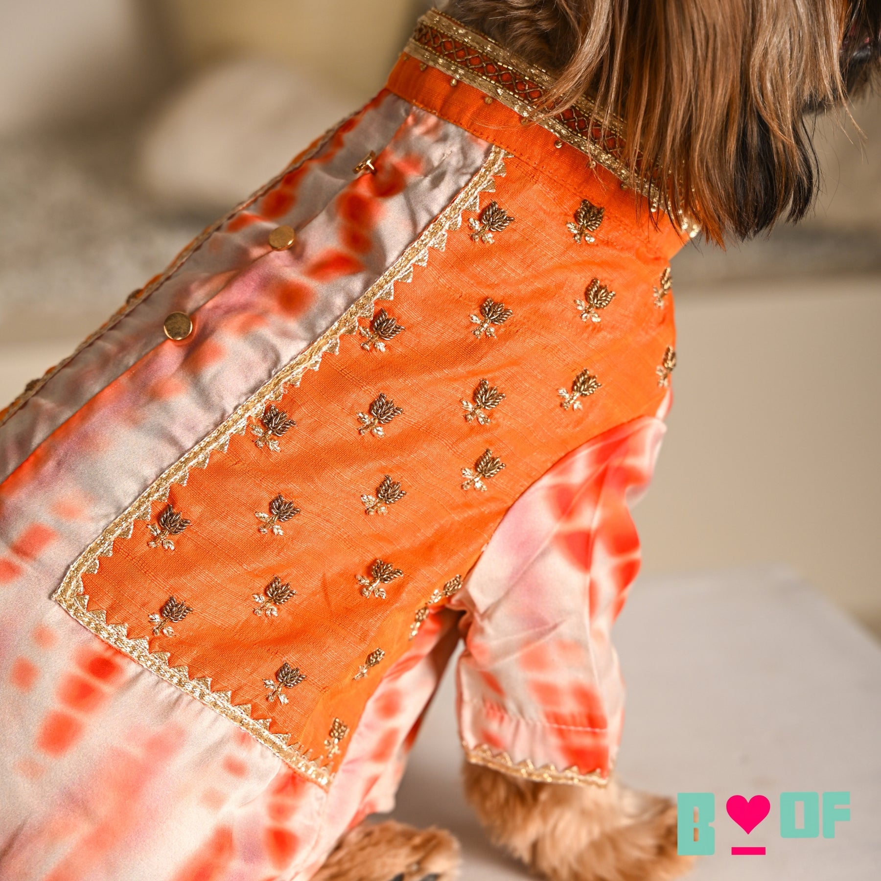 ORANGE TIE & DYE BUTI WAISTCOAT STYLE KURTA FOR DOGS AND CATS