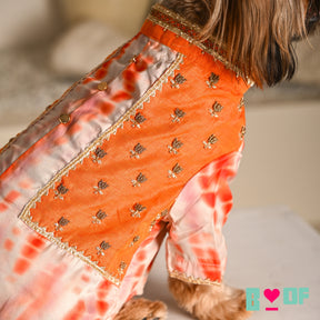 ORANGE TIE & DYE BUTI WAISTCOAT STYLE KURTA FOR DOGS AND CATS
