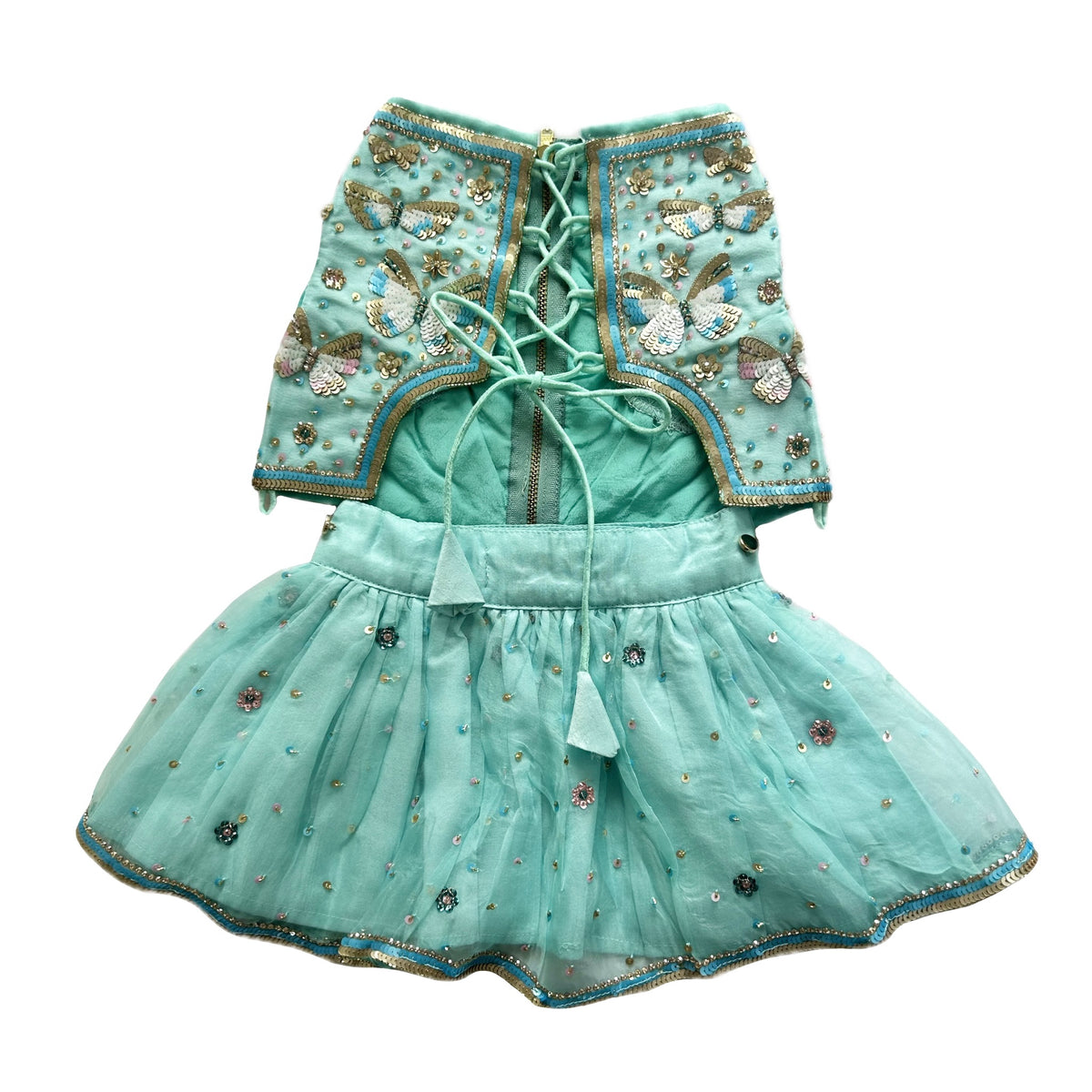 SEA BLUE BUTTERFLY DOG LEHENGA