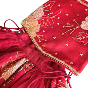 RED PITTA WORK EMBELLISHED DOG LEHENGA