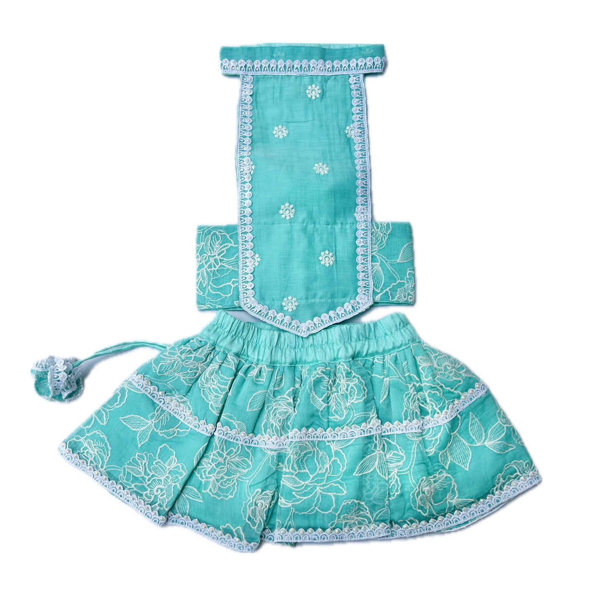 AQUA GREEN OFF-WHITE EMBROIDERY DOG LEHENGA