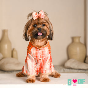 ORANGE TIE & DYE BUTI WAISTCOAT STYLE KURTA FOR DOGS AND CATS