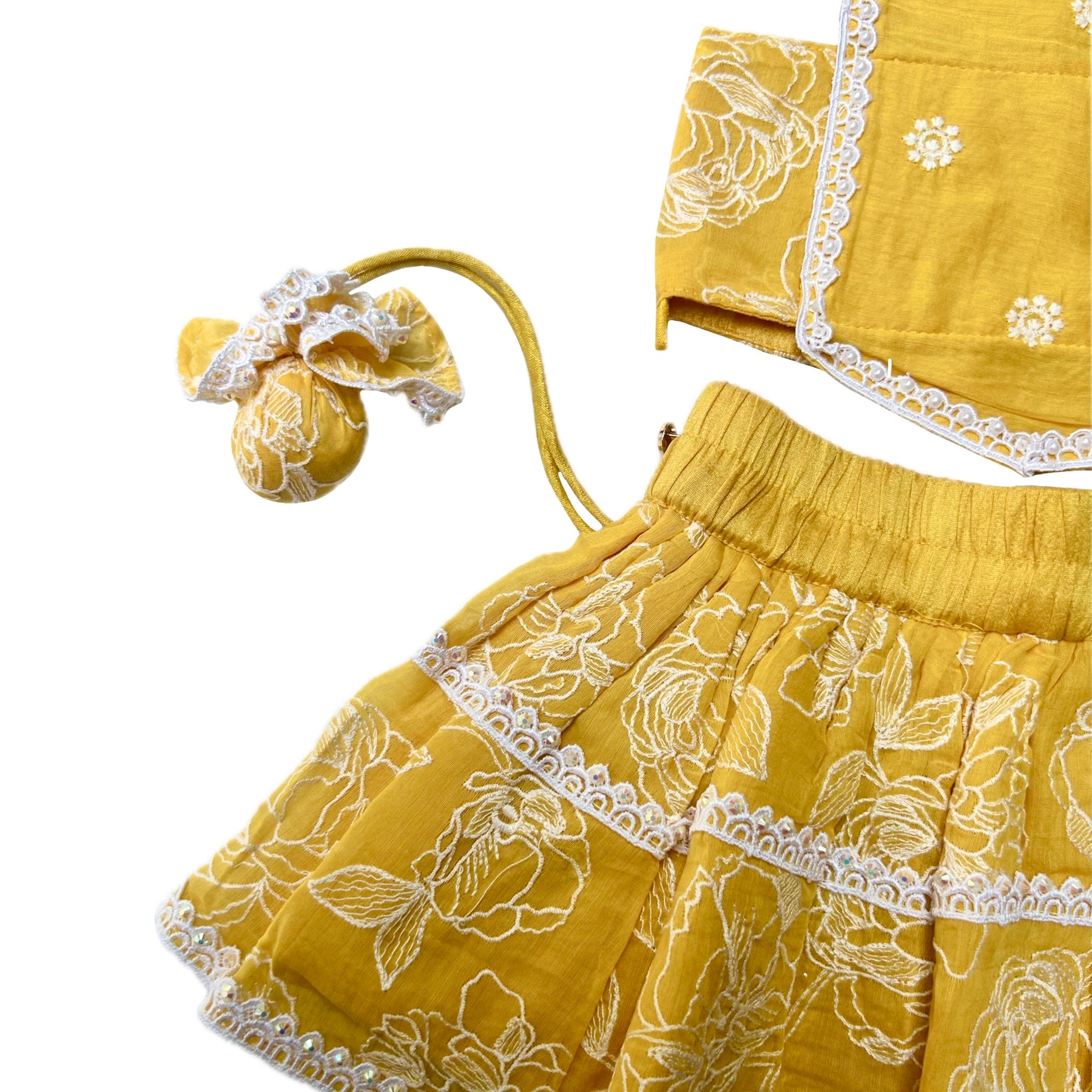 YELLOW OFF-WHITE EMBROIDERY DOG LEHENGA