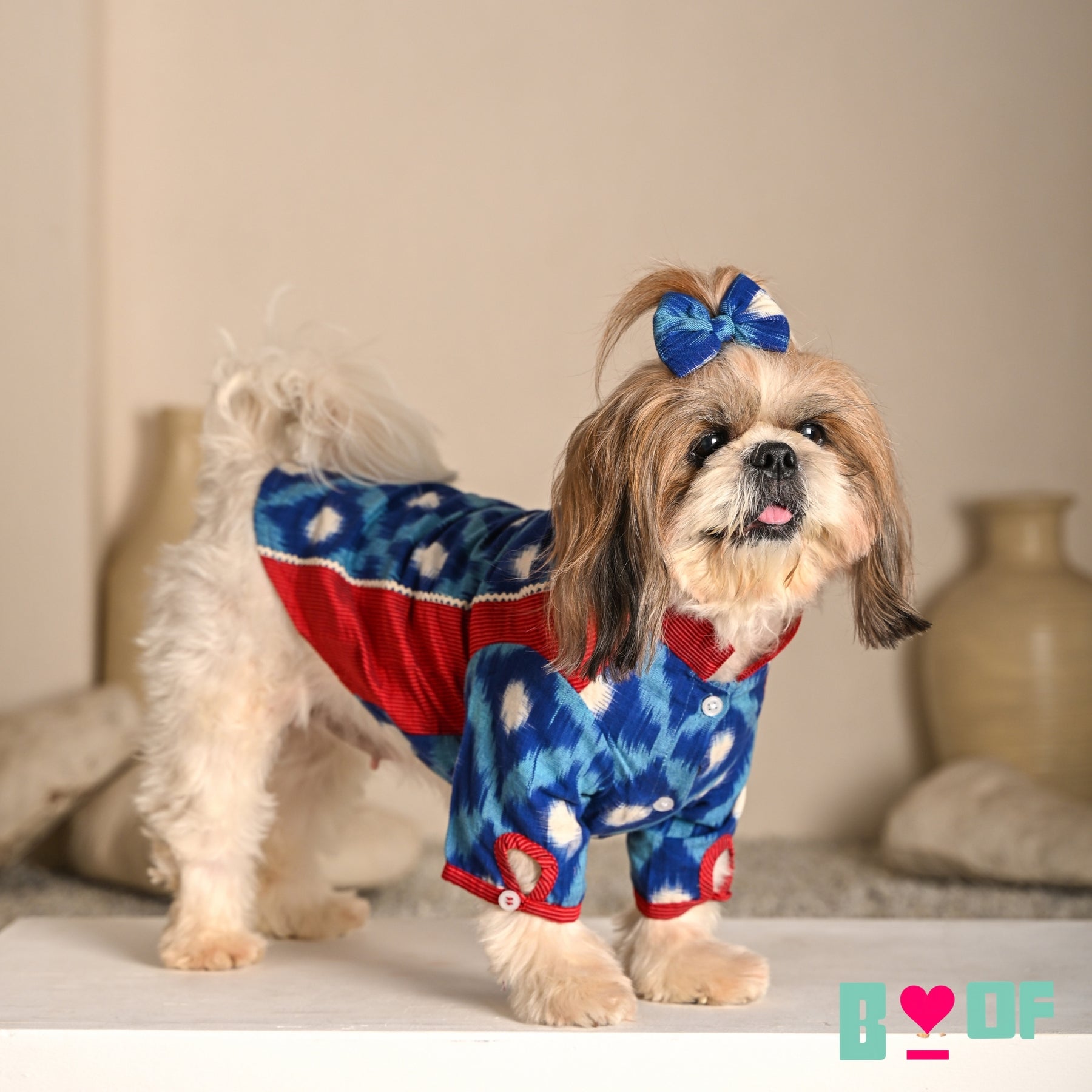 COLOUR BLOCK IKAT PRINTED COTTON KURTA FOR DOGS AND CATS