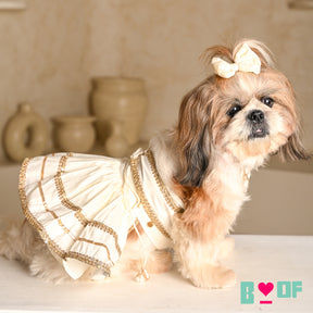 WHITE LACE DETAILED HALTER NECK LEHENGA FOR DOGS AND CATS