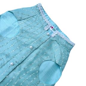 BLUE TEXTURED PEARL DOG SHERWANI