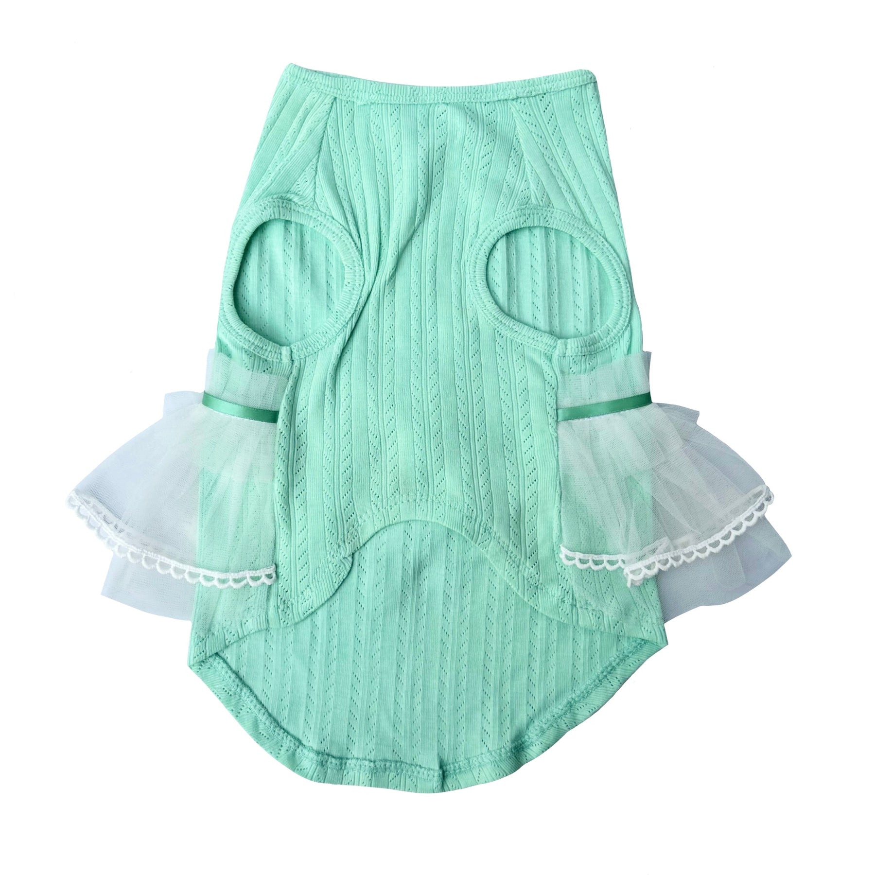 GREEN CUTE RIBBON FRILL DOG DRESS