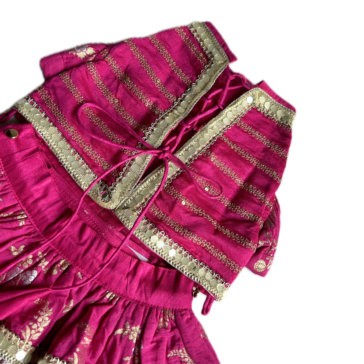 MAGENTA PINK BROCADE MIRROR WORK DOG LEHENGA