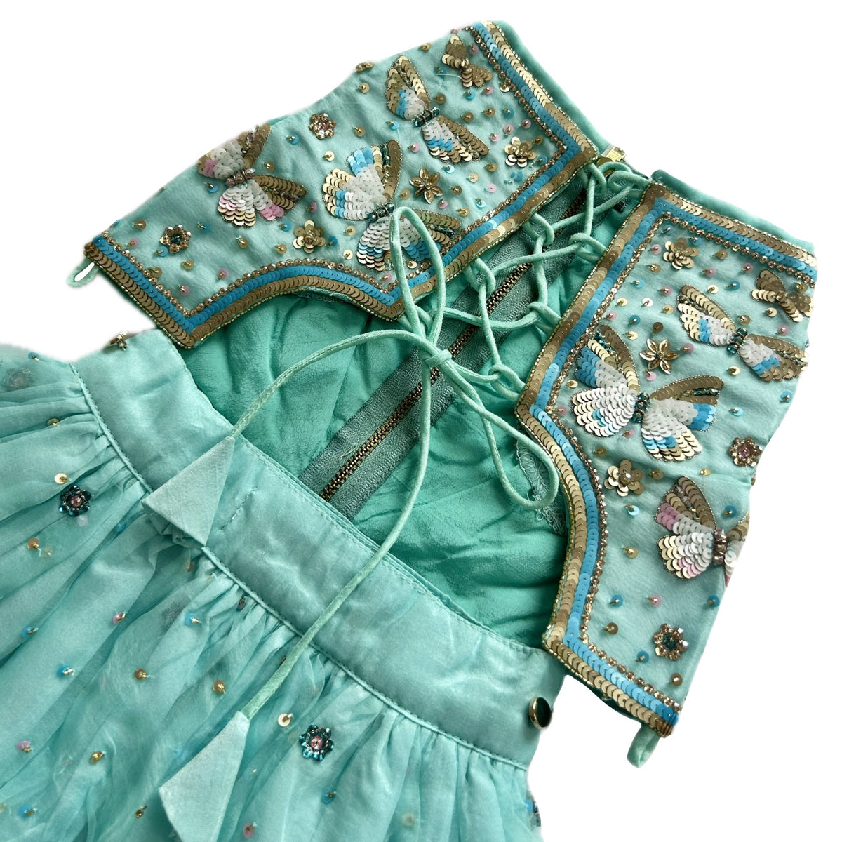 SEA BLUE BUTTERFLY DOG LEHENGA