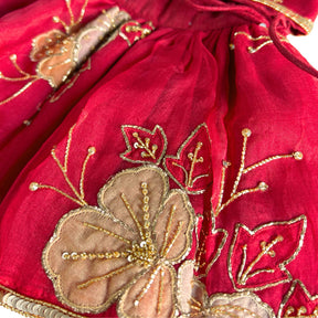 RED PITTA WORK EMBELLISHED DOG LEHENGA