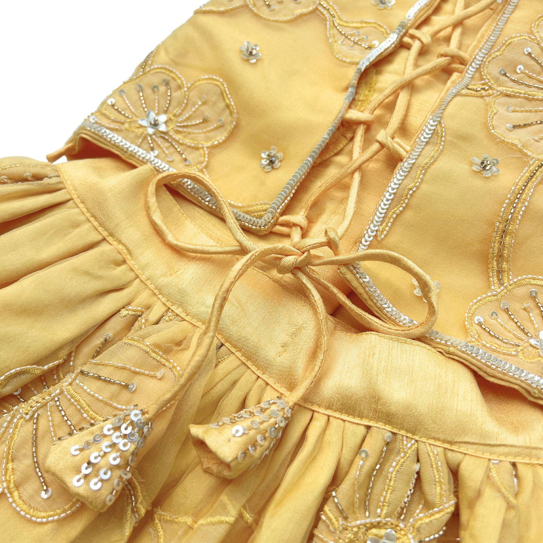 YELLOW BEADED FLOWER APPLIQUE HAND EMBROIDERED LEHENGA FOR DOGS AND CATS