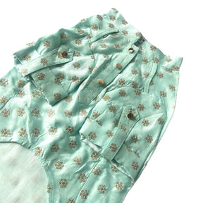 PASTEL BLUE GOLD BUTTI DOG KURTA