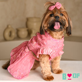 PINK BEADED FLOWER APPLIQUE HAND EMBROIDERED LEHENGA FOR DOGS AND CATS