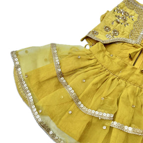 YELLOW HAND EMBROIDERED GOLD FLOWERS DOG LEHENGA