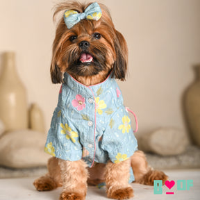 PASTEL BLUE FLORAL THREAD EMBROIDERED KURTA FOR DOGS AND CATS