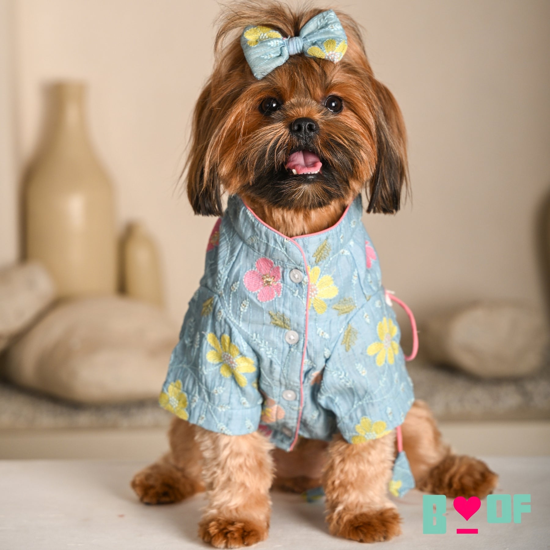 PASTEL BLUE FLORAL THREAD EMBROIDERED KURTA FOR DOGS AND CATS