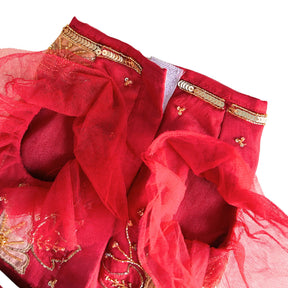 RED PITTA WORK EMBELLISHED DOG LEHENGA