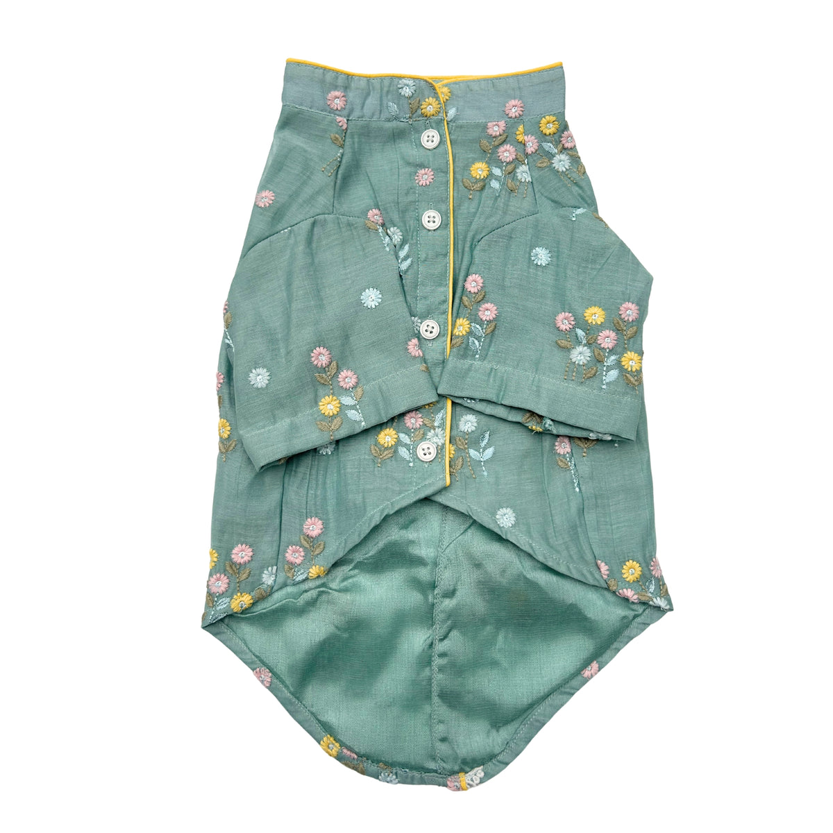 TEAL BLUE FLOWER EMBROIDERED DOG KURTA