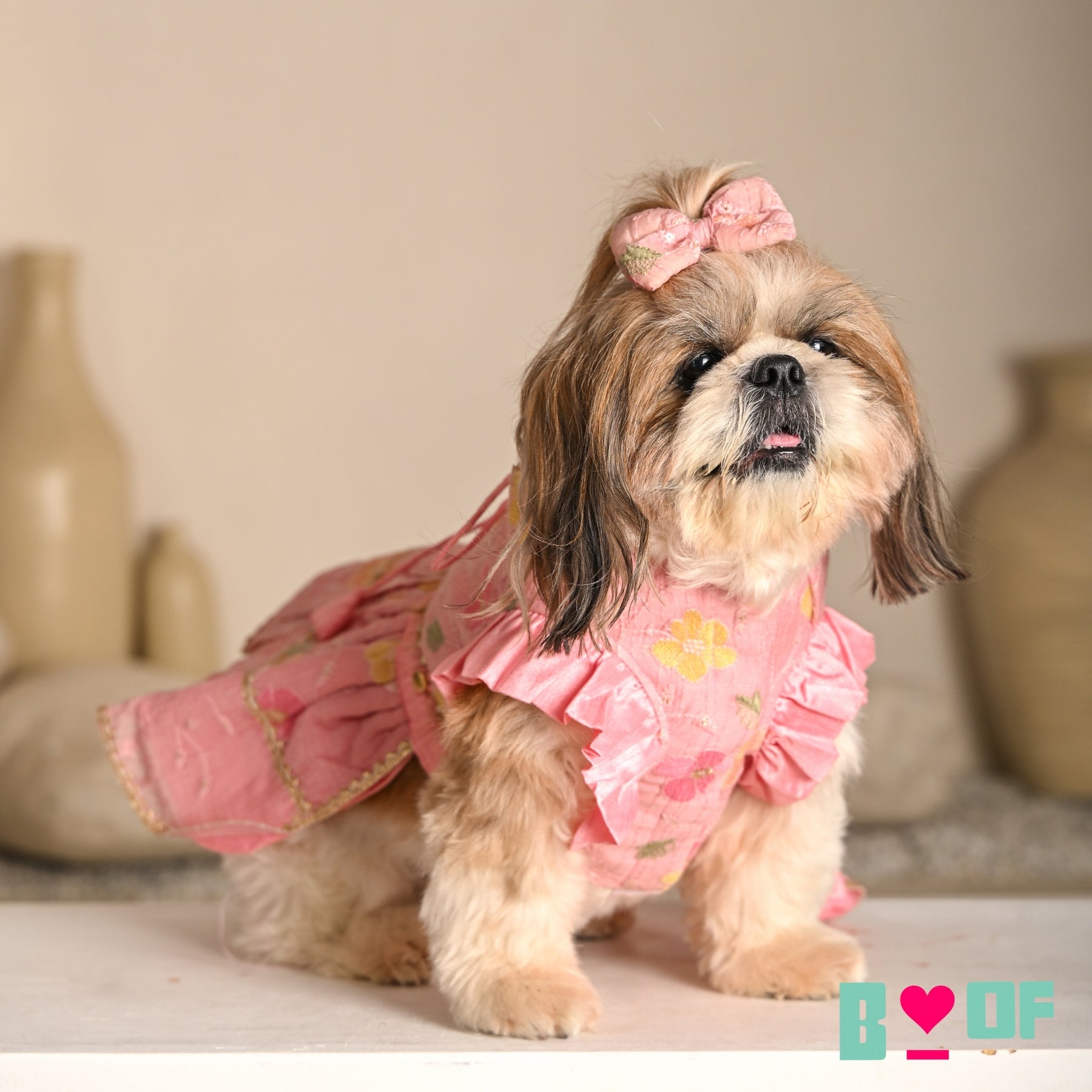 PASTEL PINK FLORAL THREAD EMBROIDERED LEHENGA FOR DOGS AND CATS