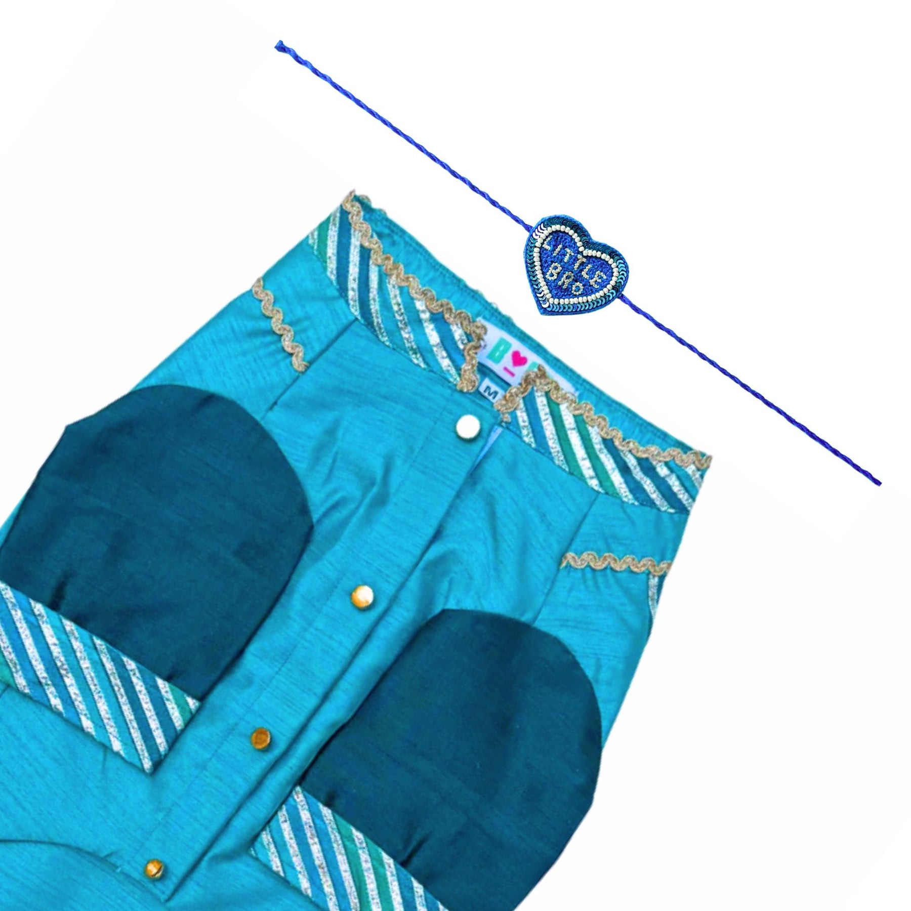 KHANAK TEAL BLUE KURTA+ LITTLE BRO HEART RAKHI COMBO FOR DOGS AND CATS