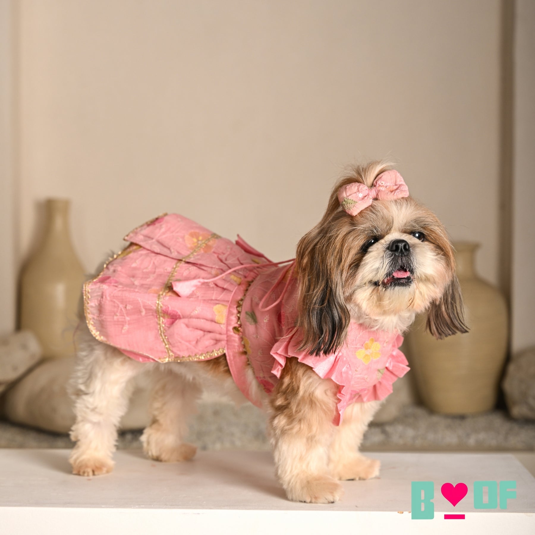 PASTEL PINK FLORAL THREAD EMBROIDERED LEHENGA FOR DOGS AND CATS