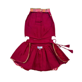 KHANAK CRIMSON RED LEHENGA + LITTLE SISTER HEART RAKHI COMBO FOR DOGS AND CATS