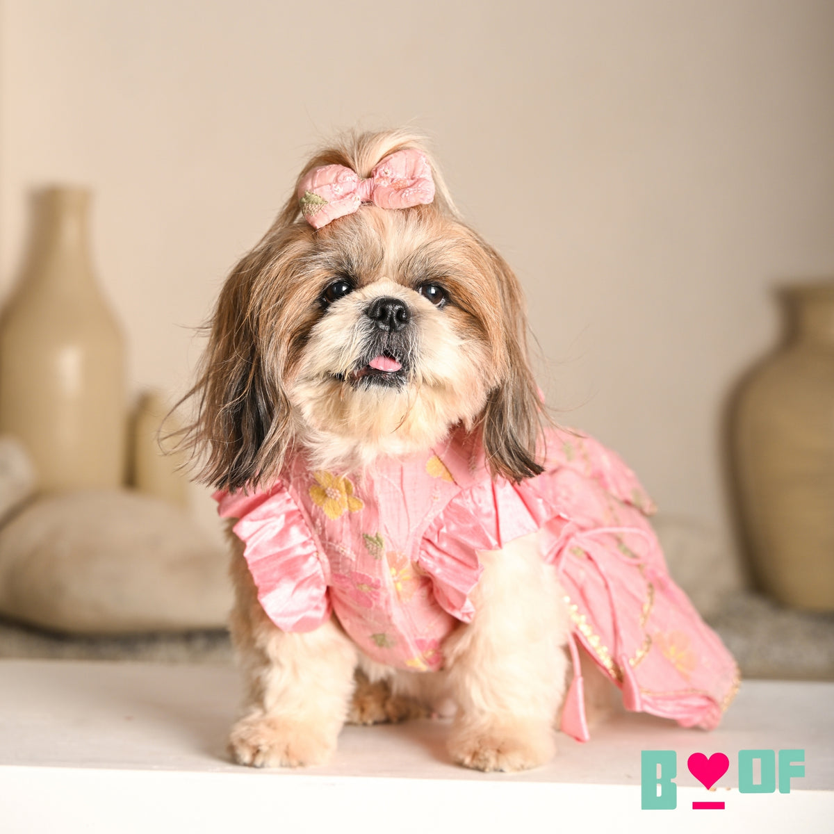 PASTEL PINK FLORAL THREAD EMBROIDERED LEHENGA FOR DOGS AND CATS