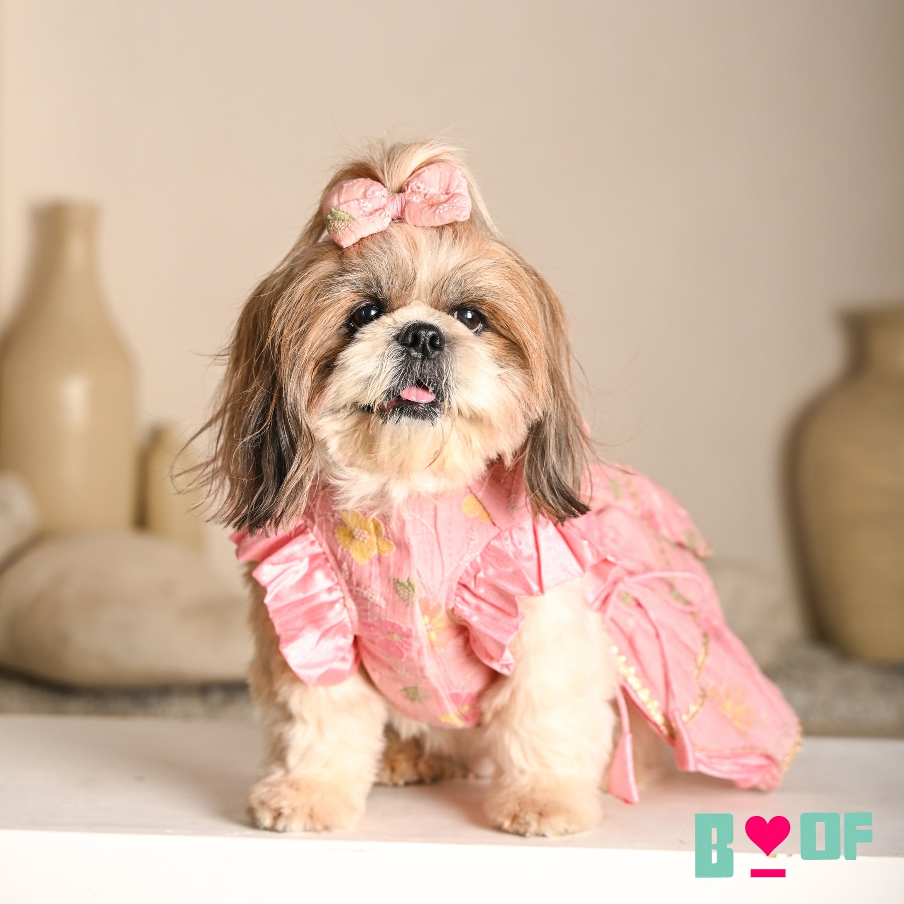 PASTEL PINK FLORAL THREAD EMBROIDERED LEHENGA FOR DOGS AND CATS