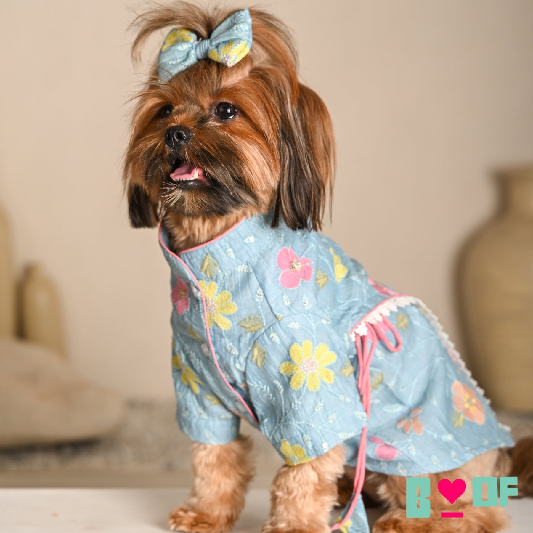 PASTEL BLUE FLORAL THREAD EMBROIDERED KURTA FOR DOGS AND CATS