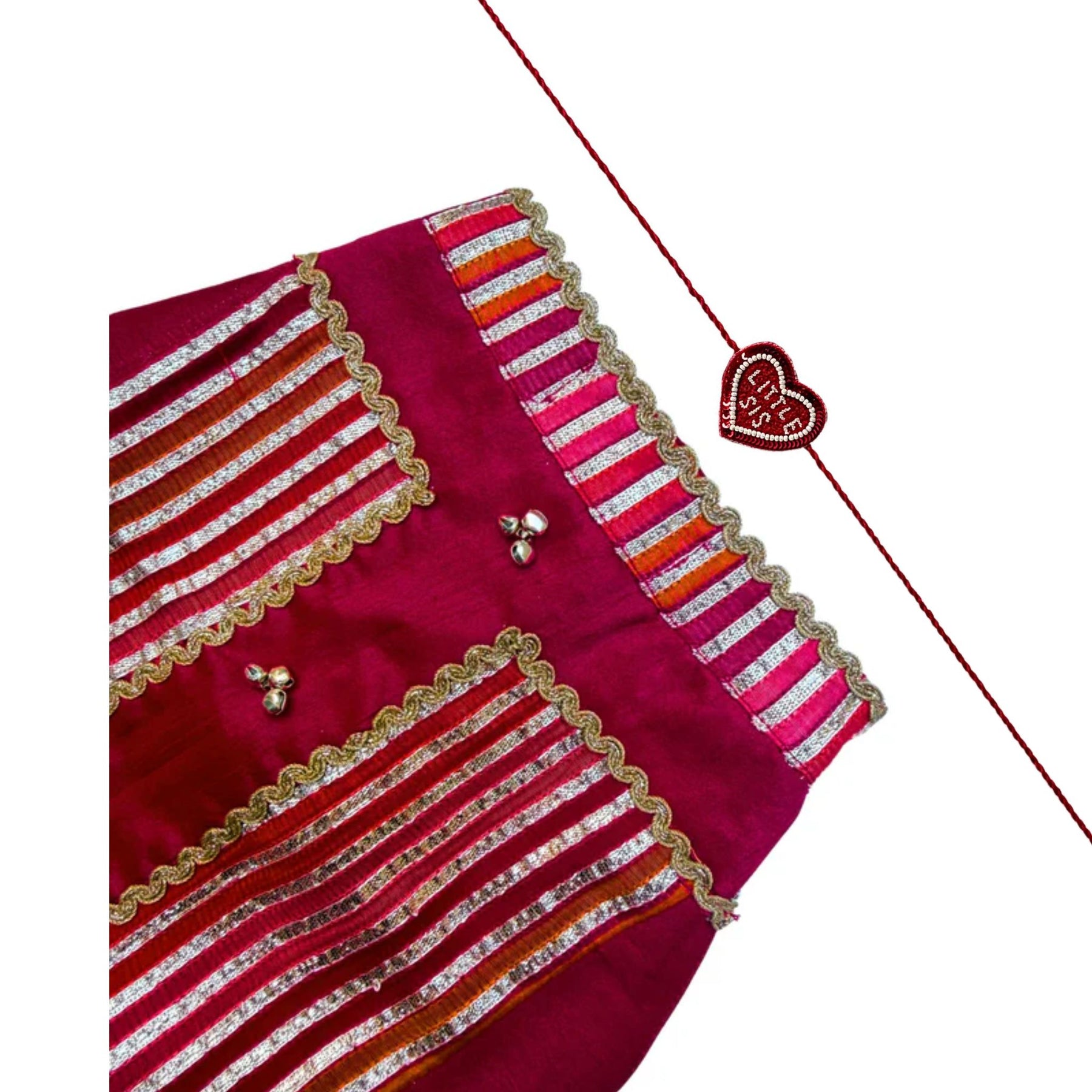KHANAK CRIMSON RED LEHENGA + LITTLE SISTER HEART RAKHI COMBO FOR DOGS AND CATS