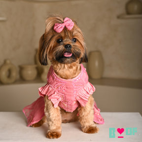 PINK BEADED FLOWER APPLIQUE HAND EMBROIDERED LEHENGA FOR DOGS AND CATS