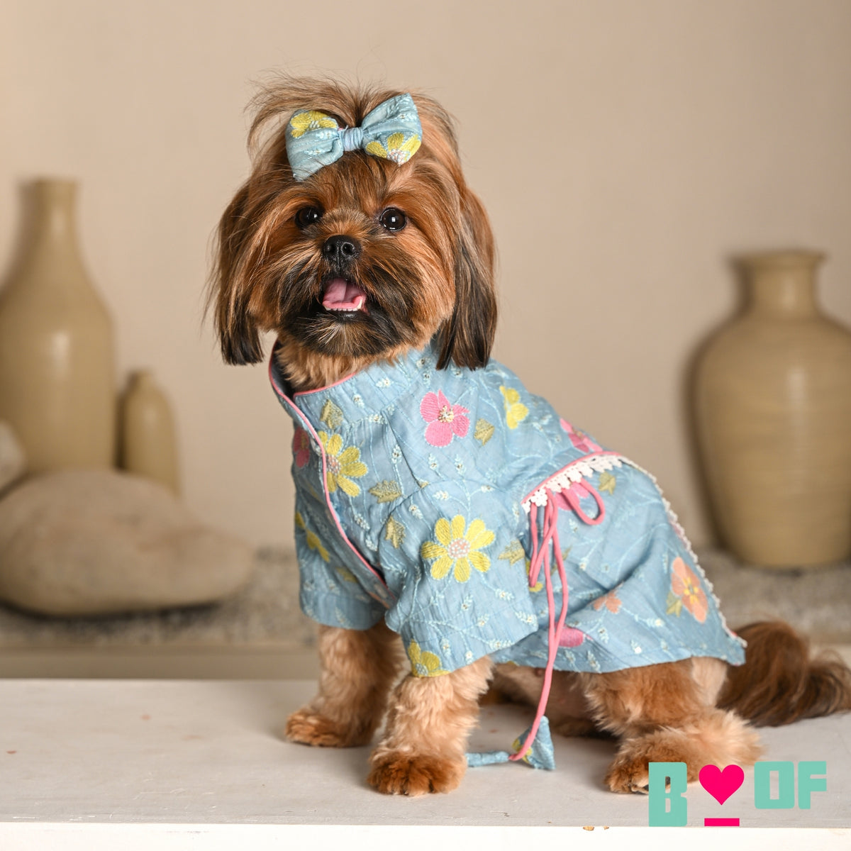 PASTEL BLUE FLORAL THREAD EMBROIDERED KURTA FOR DOGS AND CATS