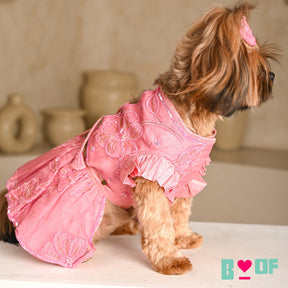 PINK BEADED FLOWER APPLIQUE HAND EMBROIDERED LEHENGA FOR DOGS AND CATS