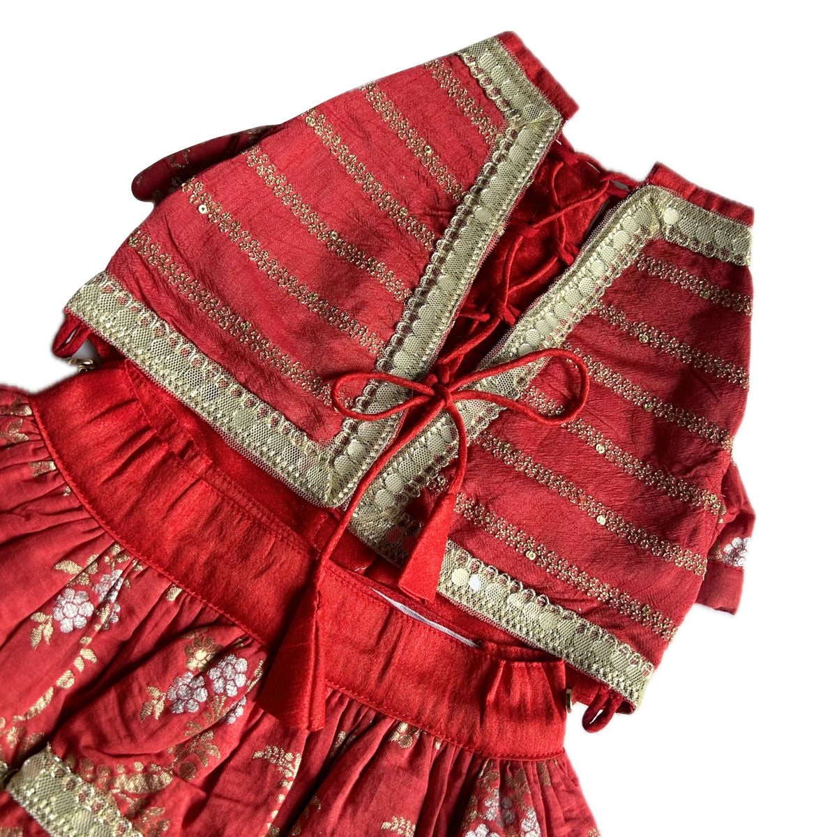 ORANGE BROCADE MIRROR WORK DOG LEHENGA