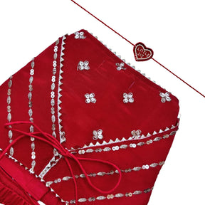 RED FESTIVE ZARI BUTI LEHENGA + LETTLE SISTER HEART RAKHI FOR DOG AND CATS
