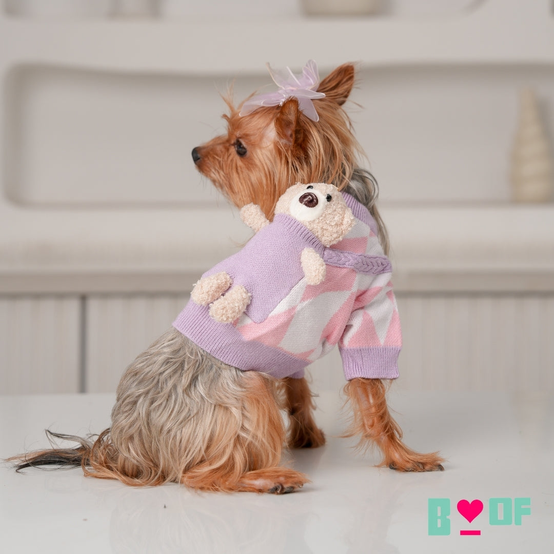 PURPLE PINK TEDDY DOG SWEATER