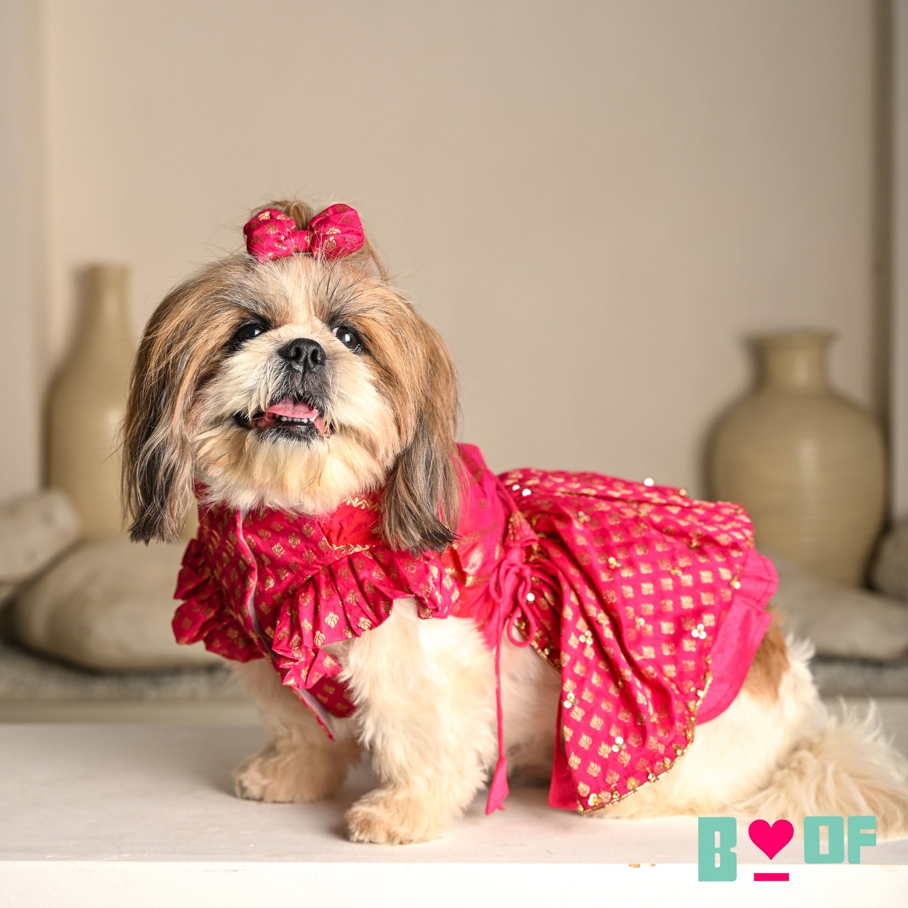HOT PINK GENDA PHOOL HAND EMBROIDERED LEHENGA FOR DOGS AND CATS