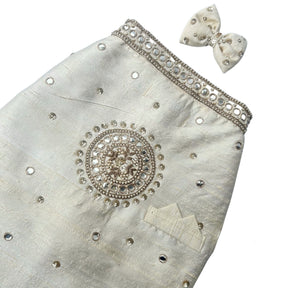 HAND EMBROIDERED MIRROR WORK OFF-WHITE DOG SHERWANI