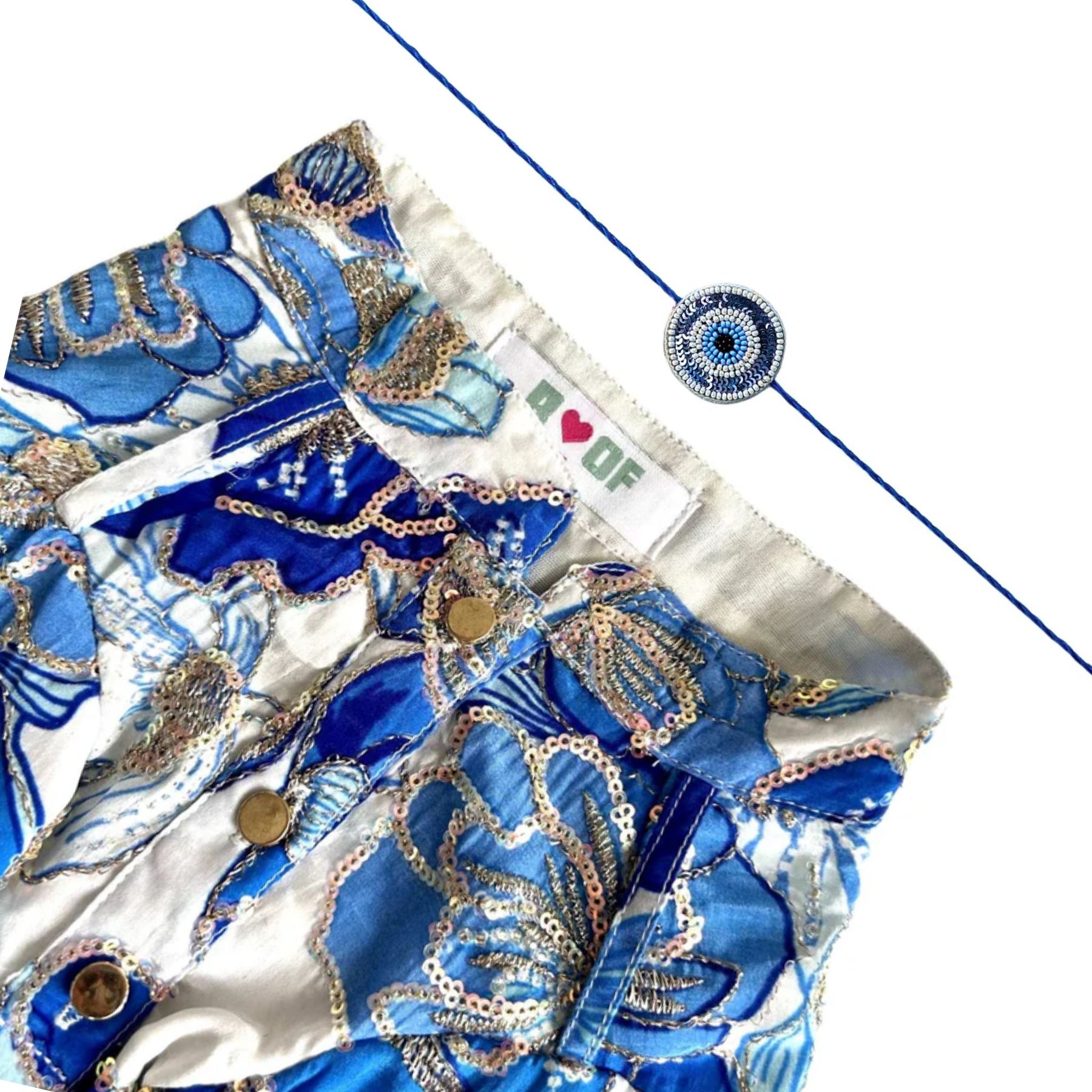 BLUE FLOWER BOUQUET HAND EMBROIDERED DOG KURTA + EVIL EYE RAKHI FOR DOG AND CAT