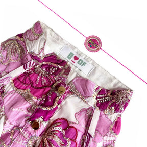 PINK FLOWER BOUQUET HAND EMBROIDERED DOG KURTA + PINK BHAI RAKHI FOR DOG AND CATS