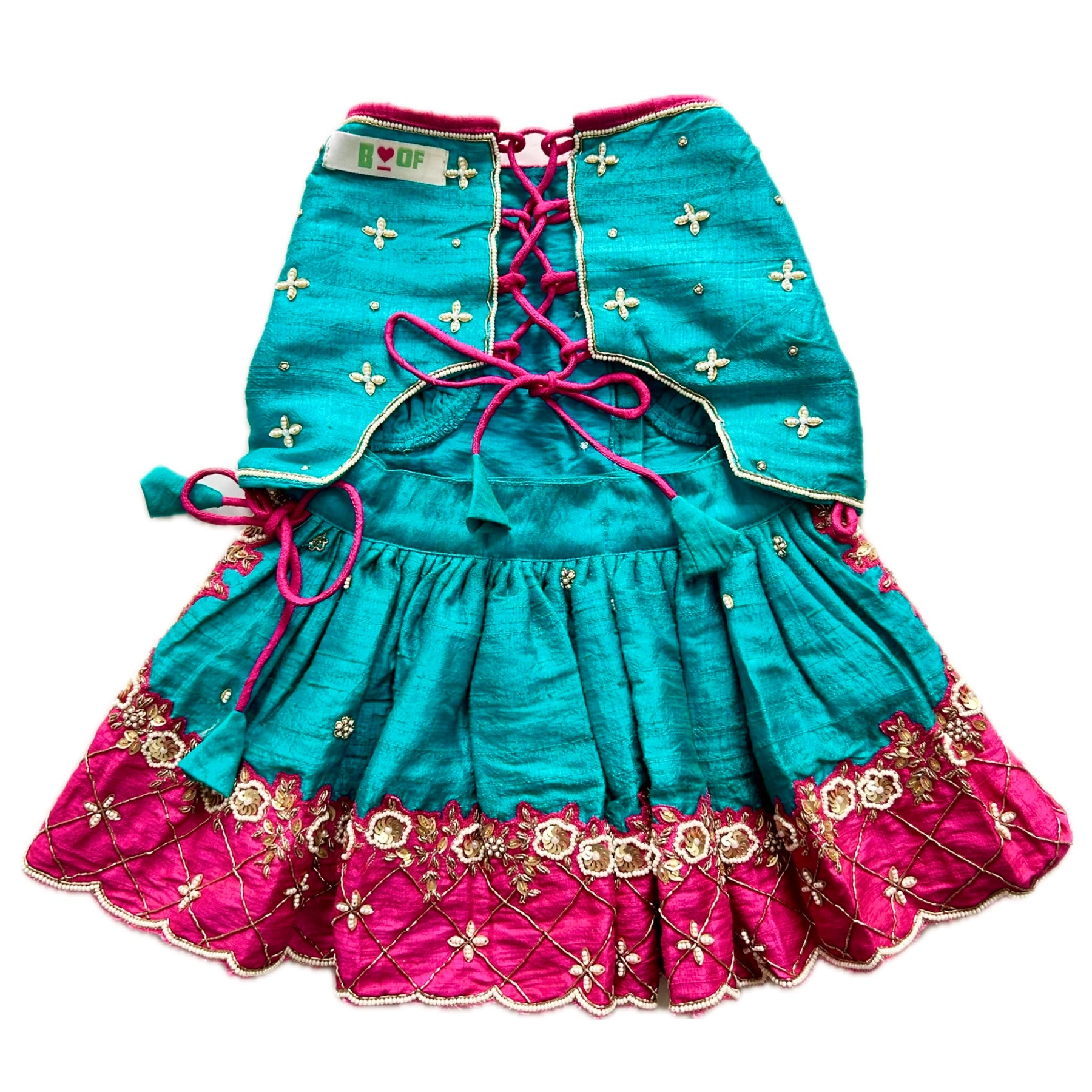 TEAL BLUE WITH RANI PINK COLOUR BLOCK DOG LEHENGA