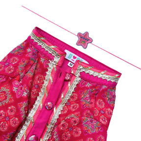 MAGENTA PINK PATIALA MOTIF DOG KURTA + WOOF PAW RAKHI FOR DOG AND CATS