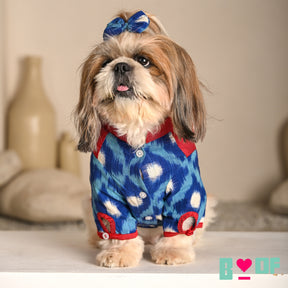 COLOUR BLOCK IKAT PRINTED COTTON KURTA FOR DOGS AND CATS