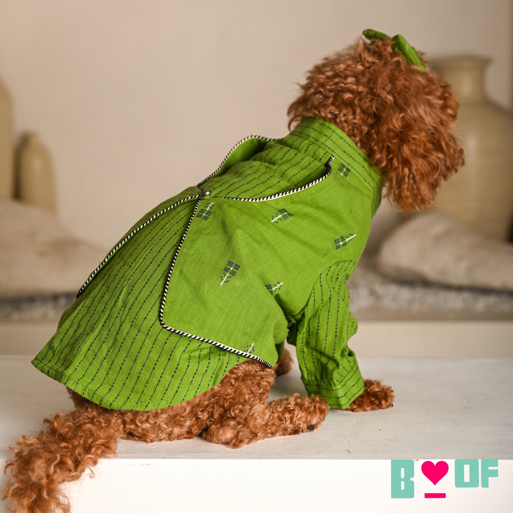 GREEN JAMDANI HANDWOVEN KURTA FOR DOGS AND CATS