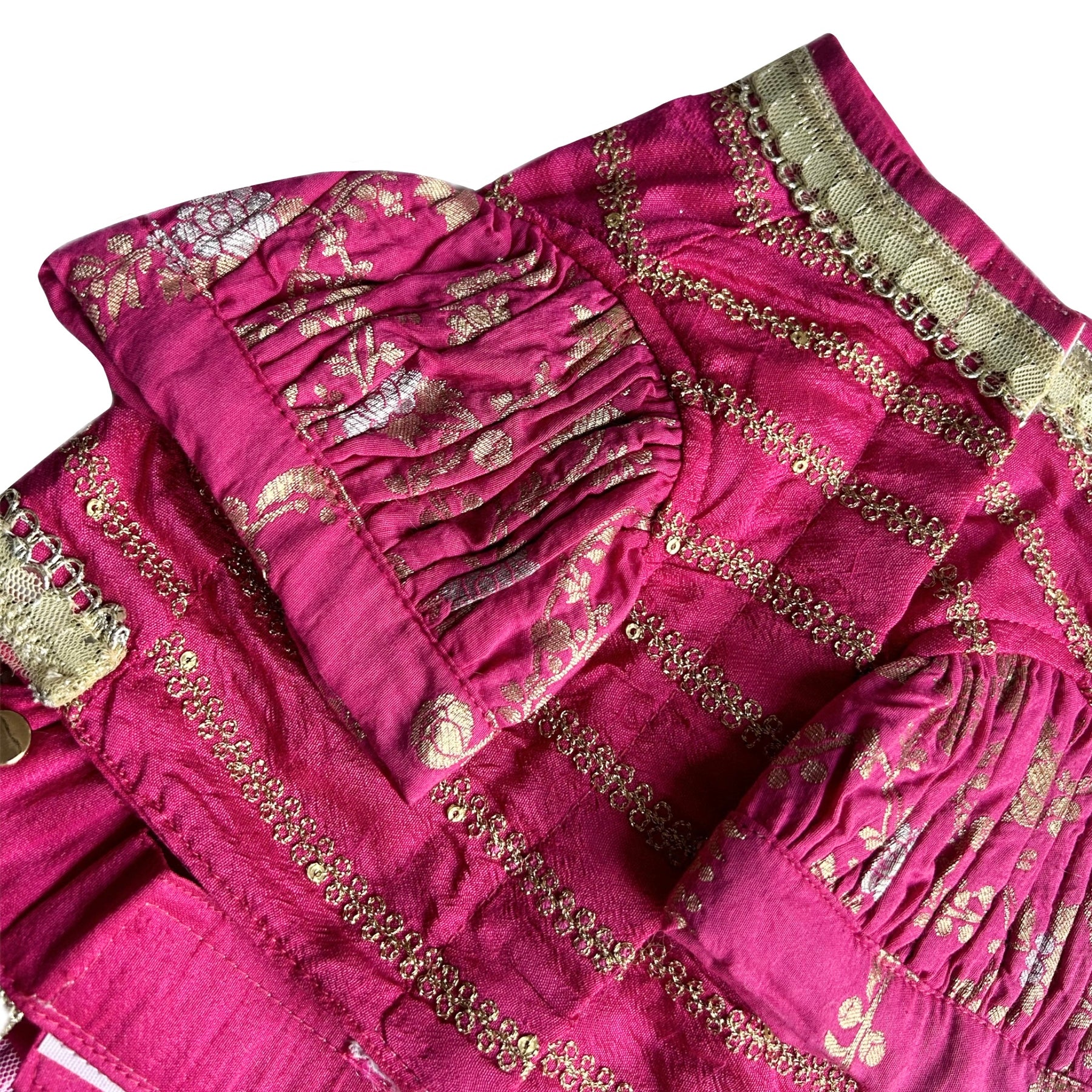 MAGENTA PINK BROCADE MIRROR WORK DOG LEHENGA